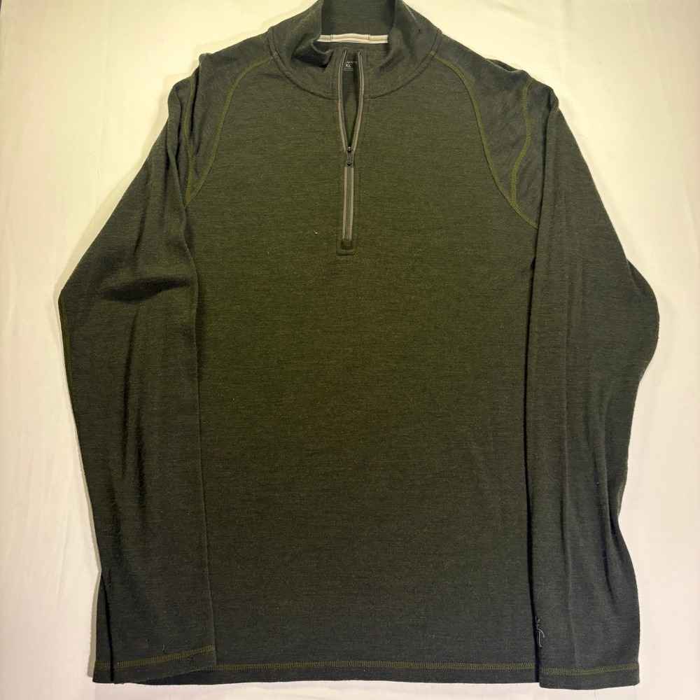 Smartwool Mens XL Merino Wool 1/4 Zip Base Layer Pullover Olive Green Heather